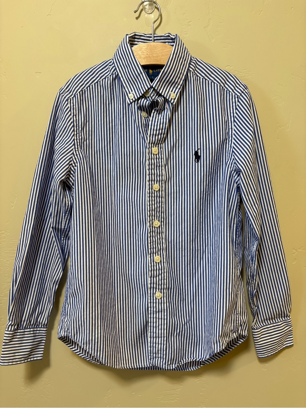 Boys “Ralph Lauren Blue Thin Stripe Polo Shirt